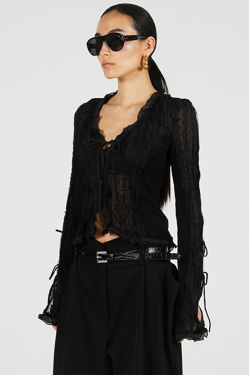 sheer dot slim shirt