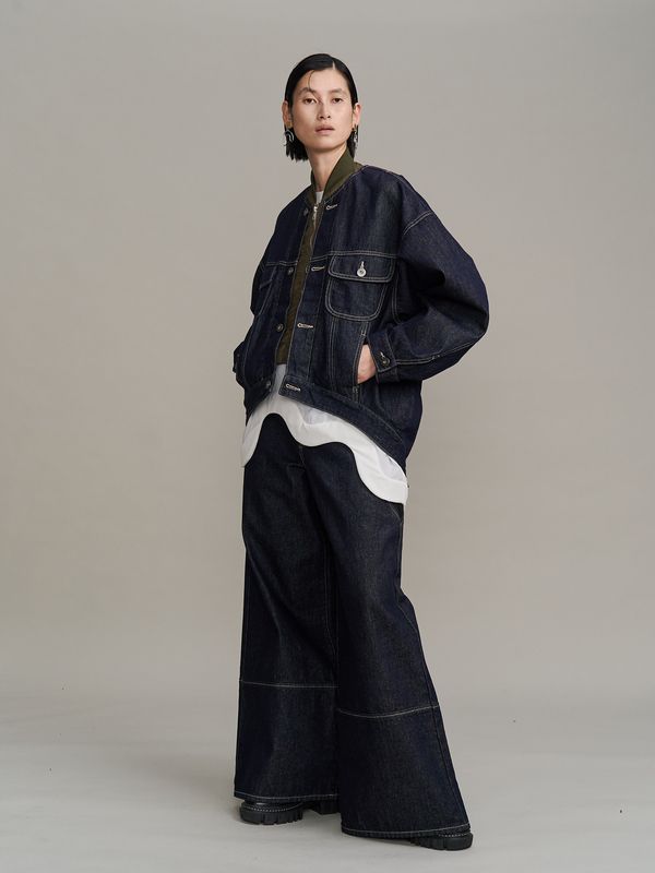 wave line side rib denim pants