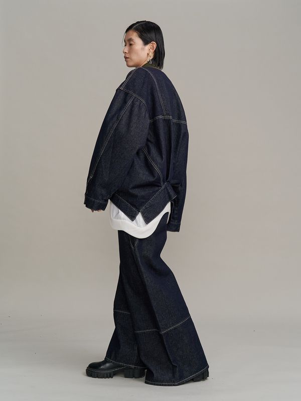 wave line side rib denim pants
