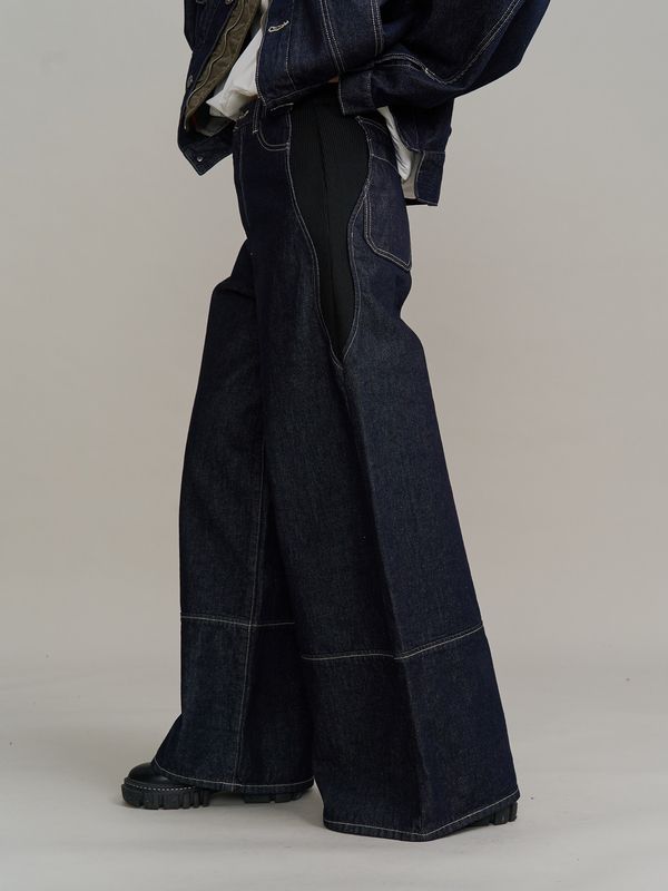 wave line side rib denim pants