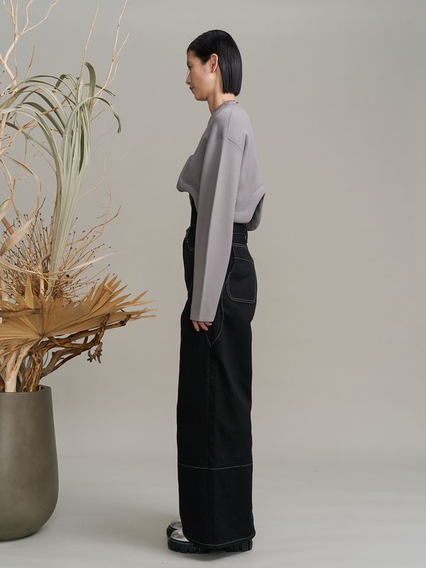 wave line side rib denim pants