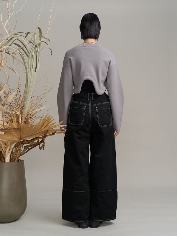 wave line side rib denim pants