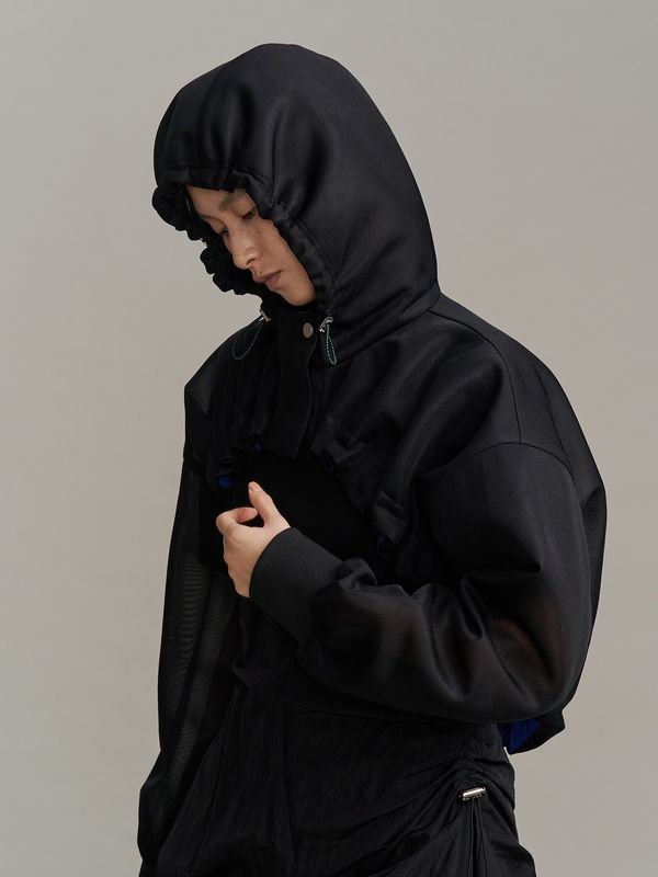 spongy sheer short blouson