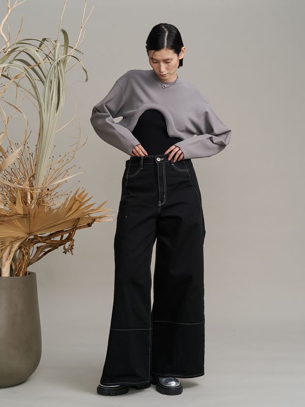 wave line side rib denim pants