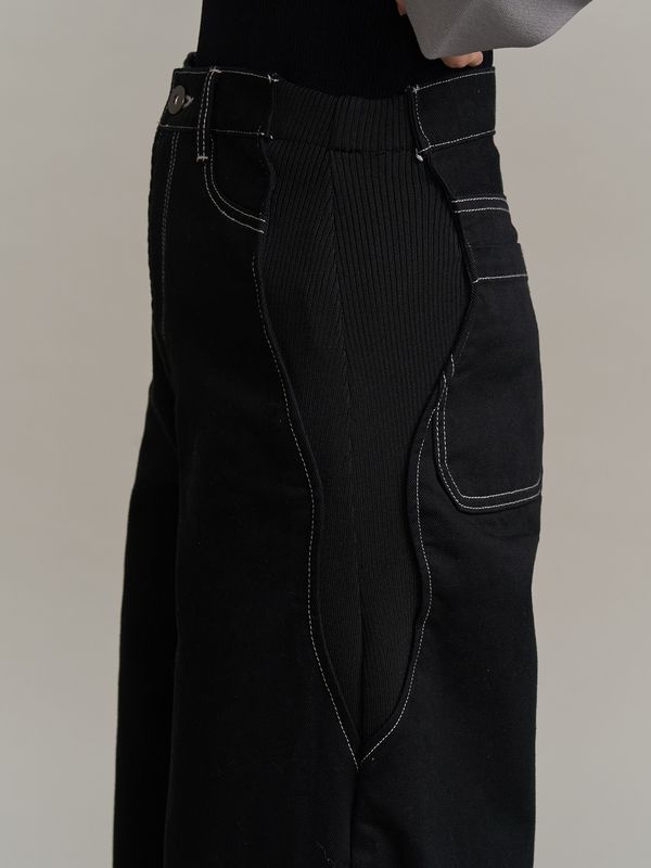 wave line side rib denim pants