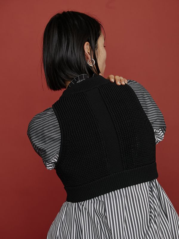 waffle short knit vest