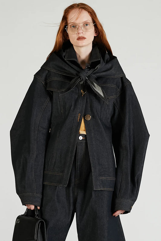 scarf-shaped denim jacket