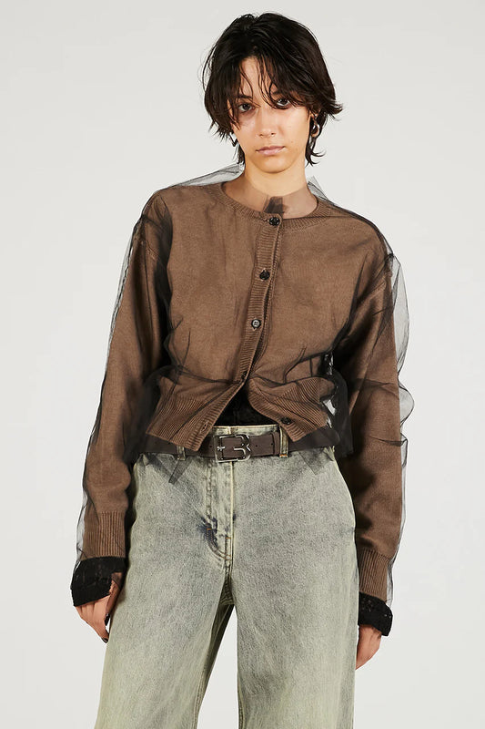 reversible tulle knit cardigan