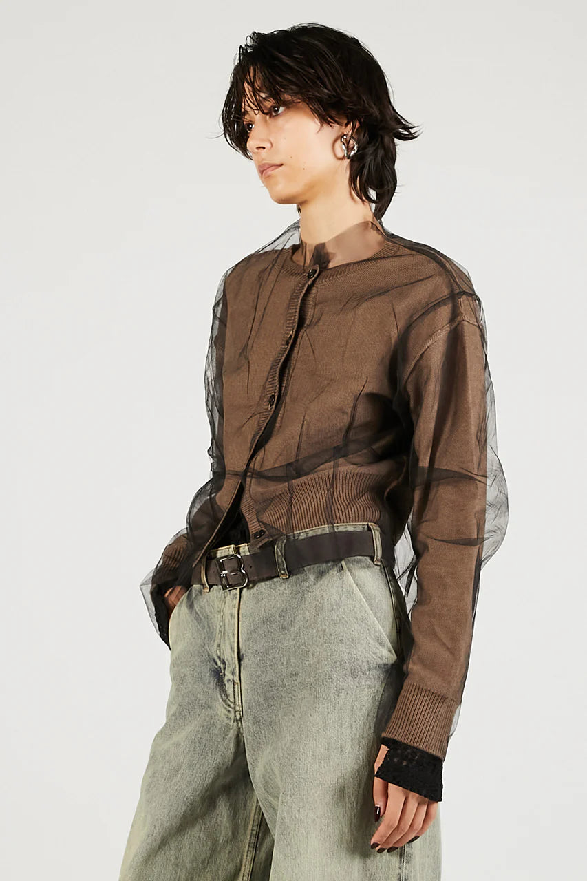 reversible tulle knit cardigan