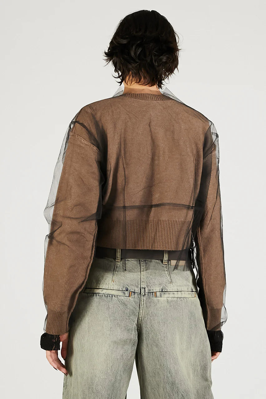 reversible tulle knit cardigan