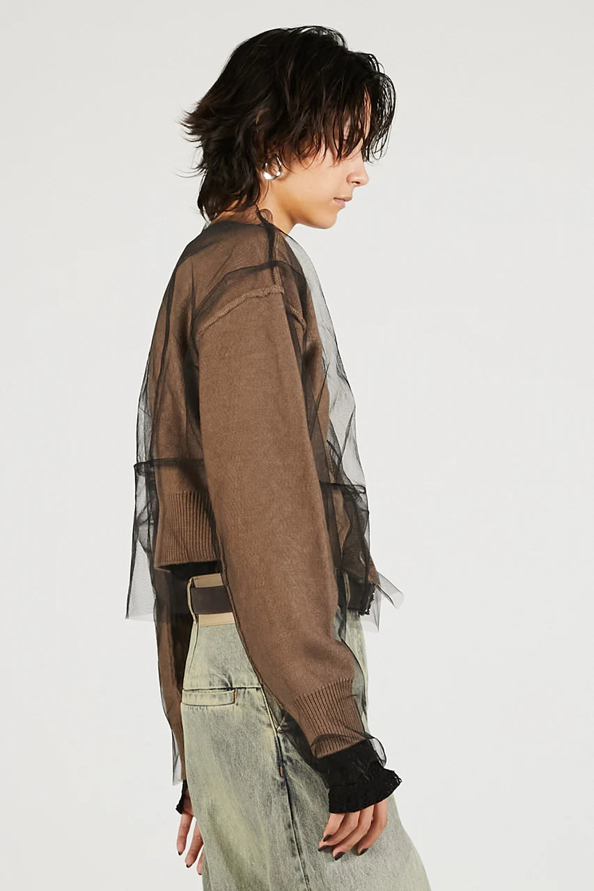 reversible tulle knit cardigan