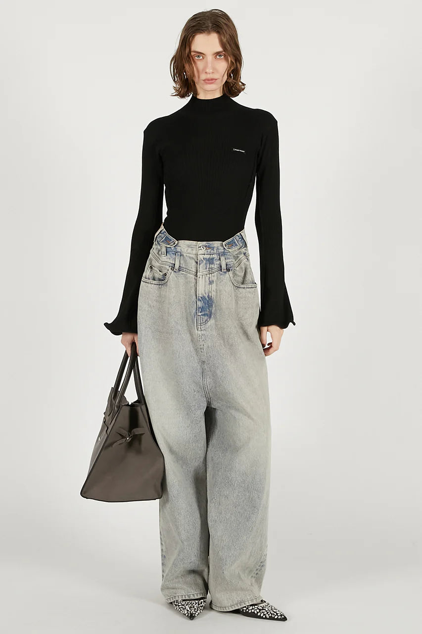 wave hem sleeve rib knit