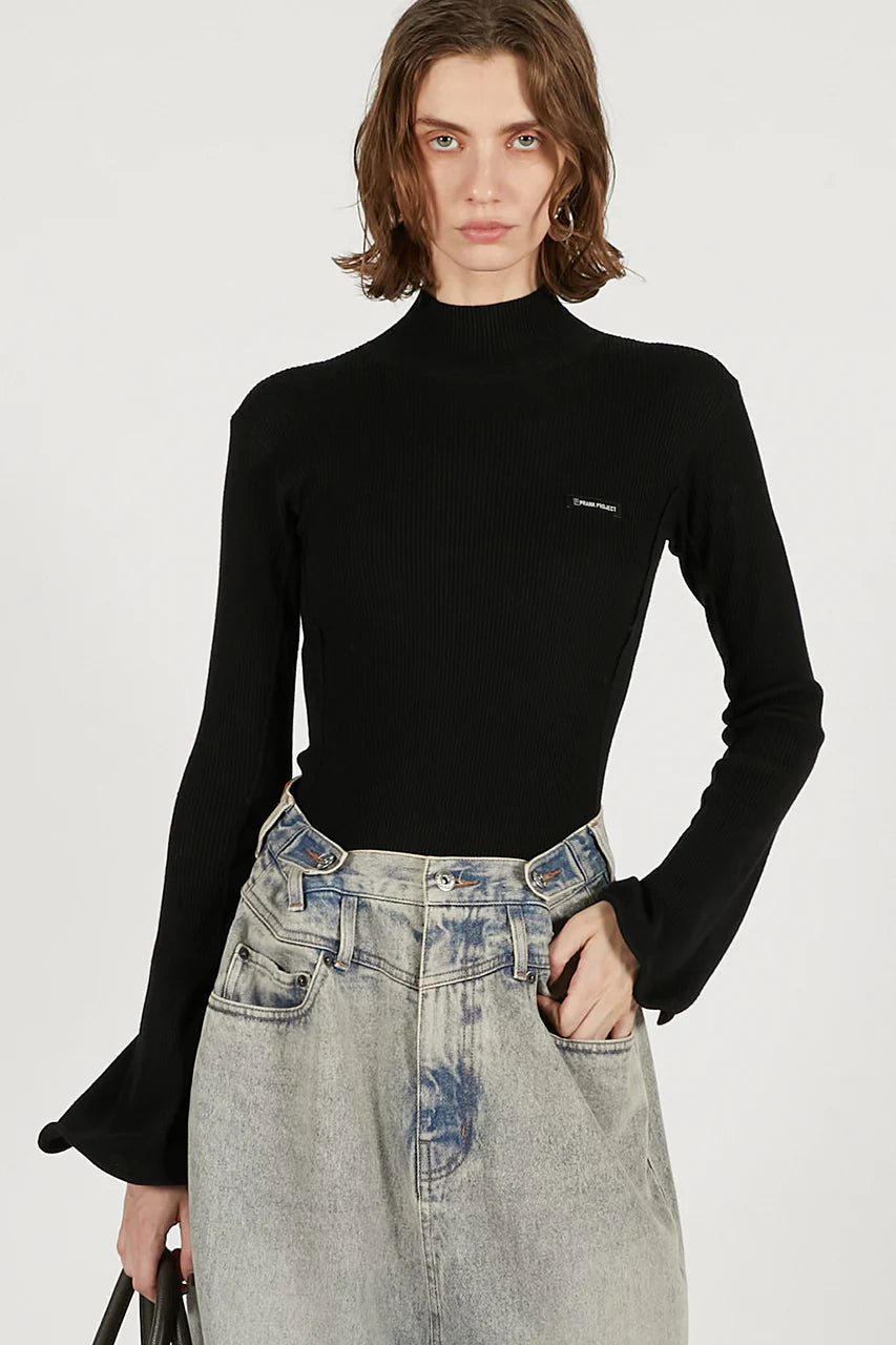wave hem sleeve rib knit