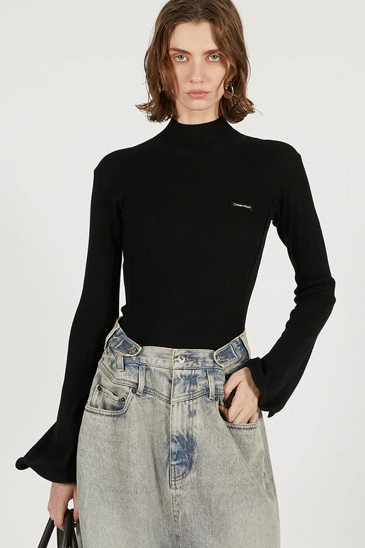 wave hem sleeve rib knit