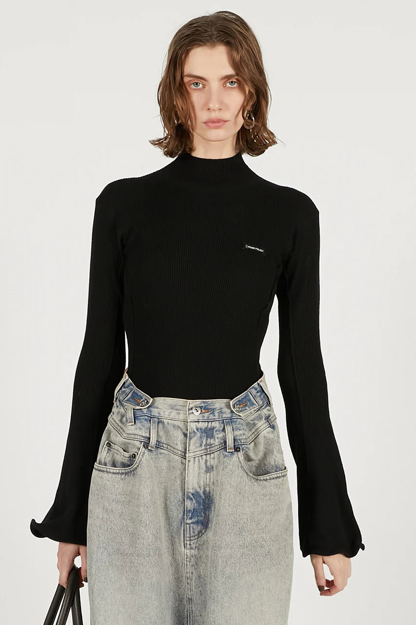 wave hem sleeve rib knit