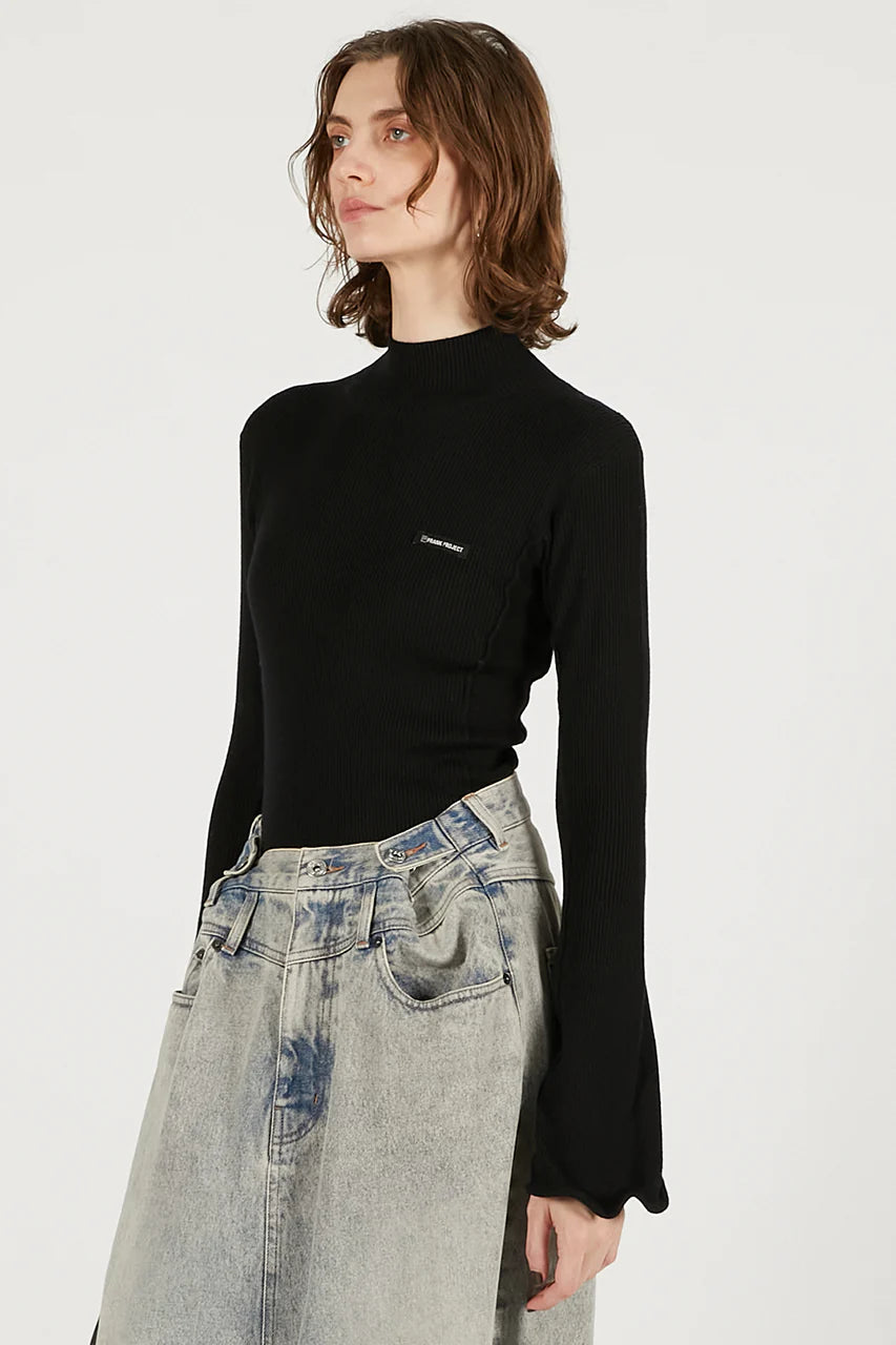 wave hem sleeve rib knit