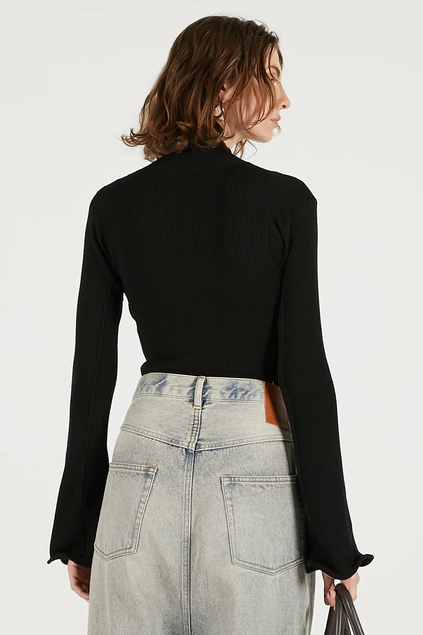 wave hem sleeve rib knit