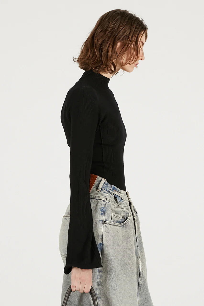 wave hem sleeve rib knit