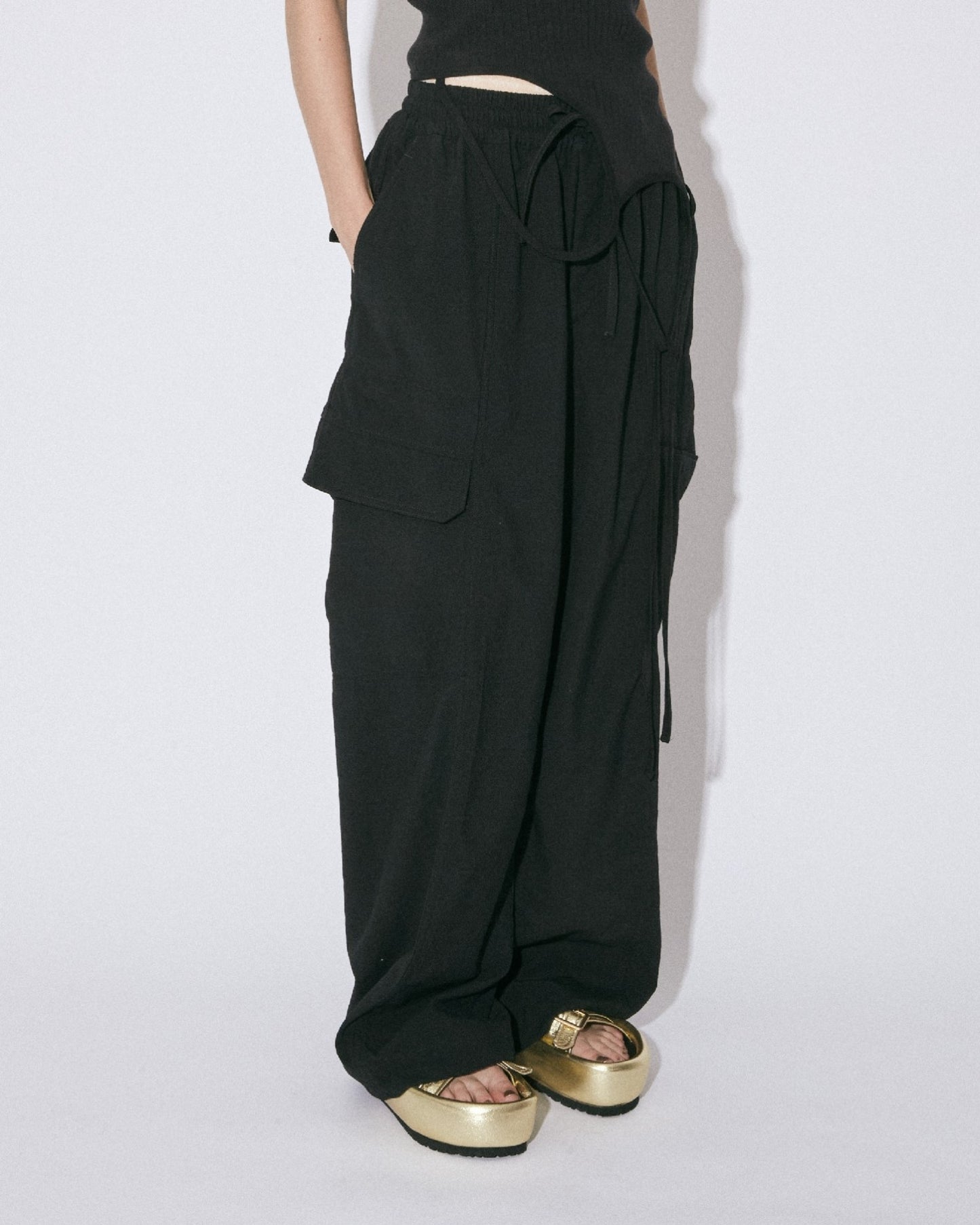 tropical wool bow silhouette pants