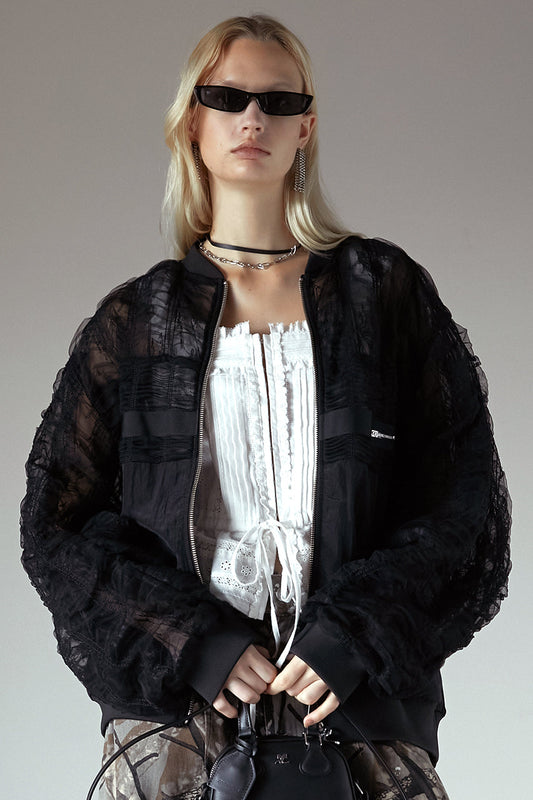shirring lace blouson