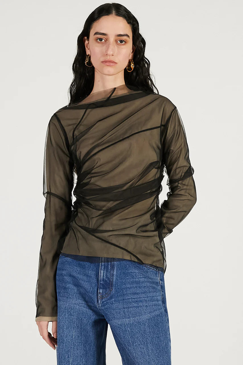 tulle layered drape top