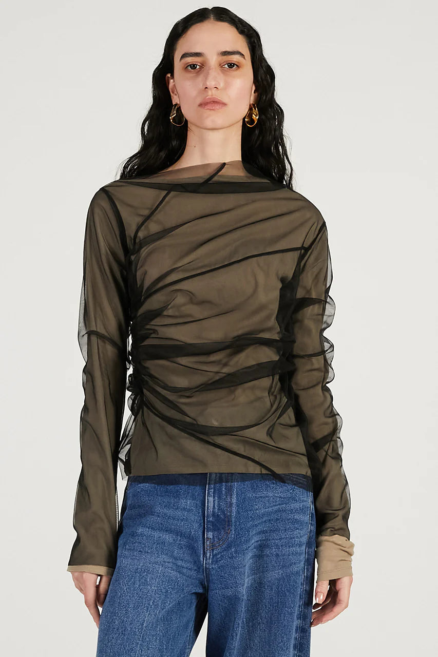 tulle layered drape top