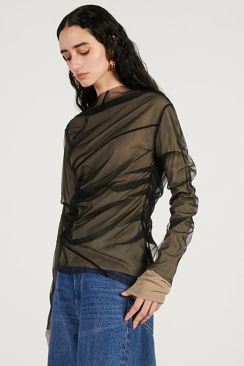 tulle layered drape top