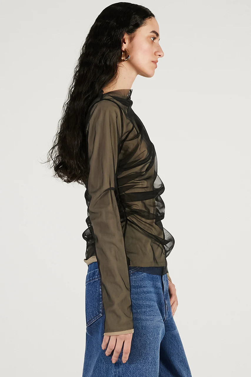 tulle layered drape top