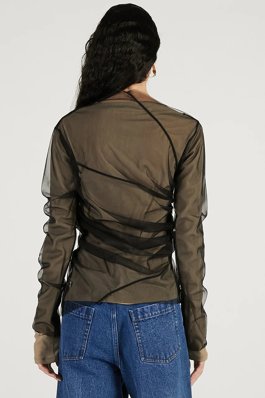 tulle layered drape top