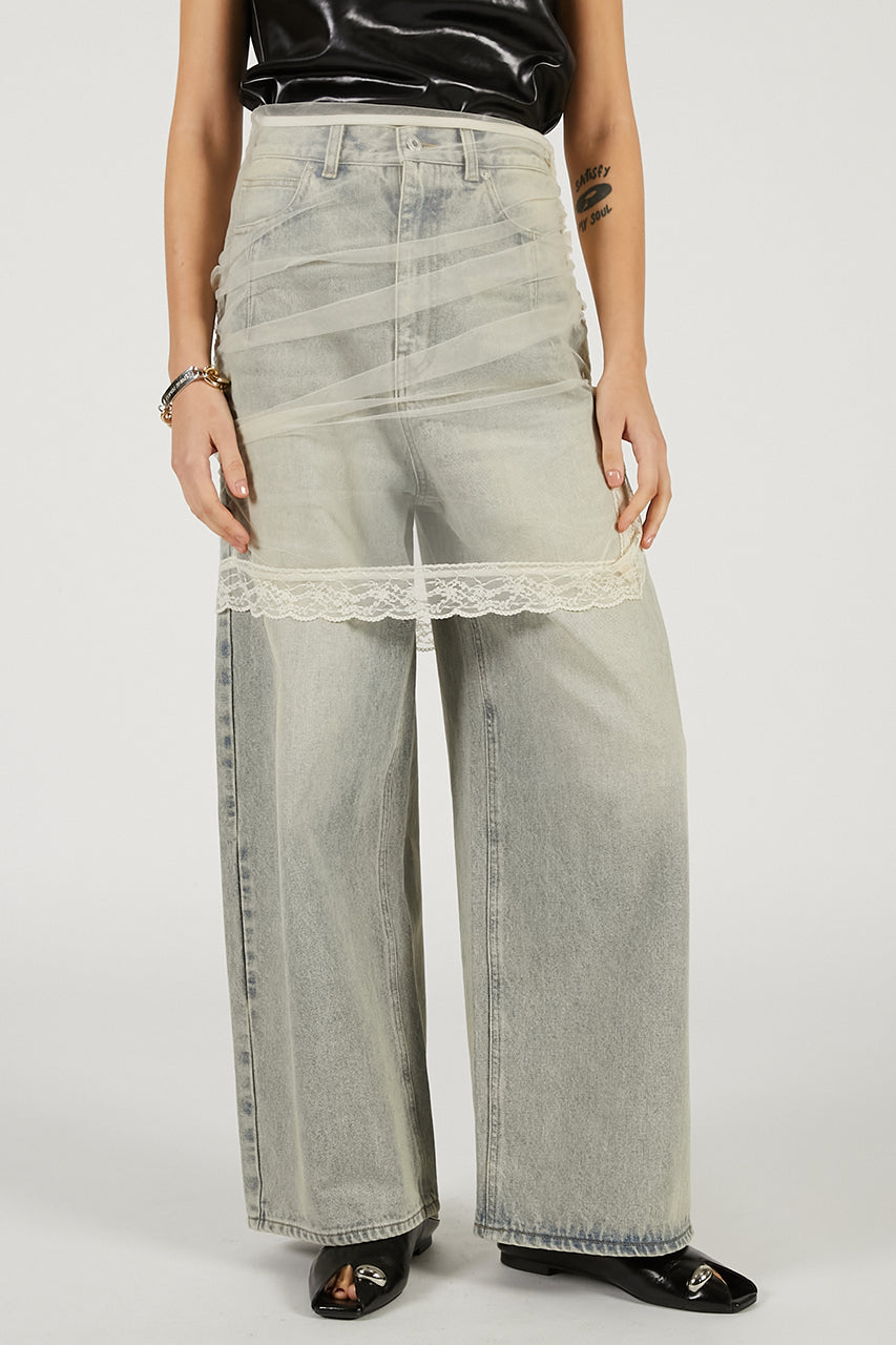 tulle skirt layered denim