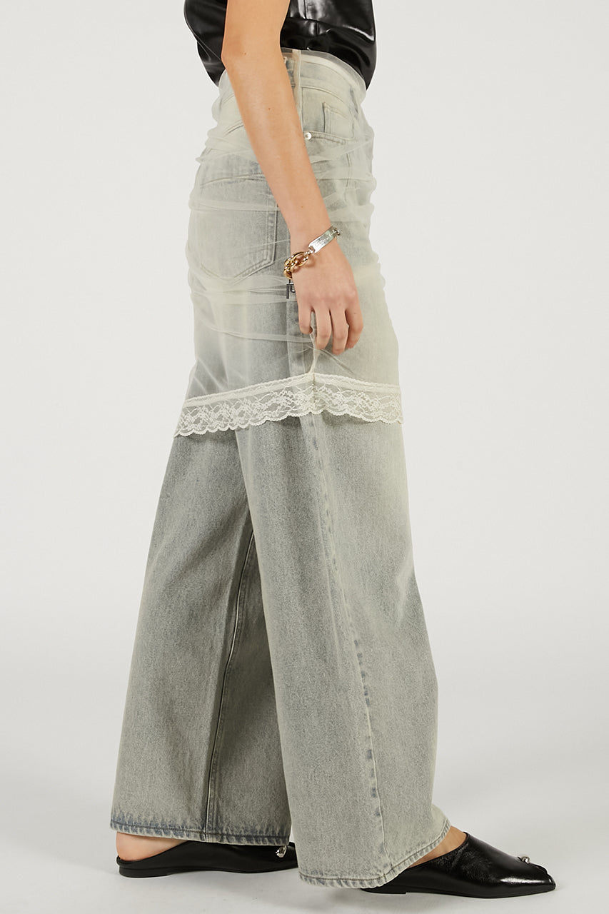 tulle skirt layered denim