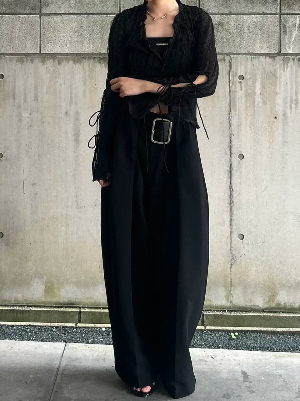 sheer dot slim shirt
