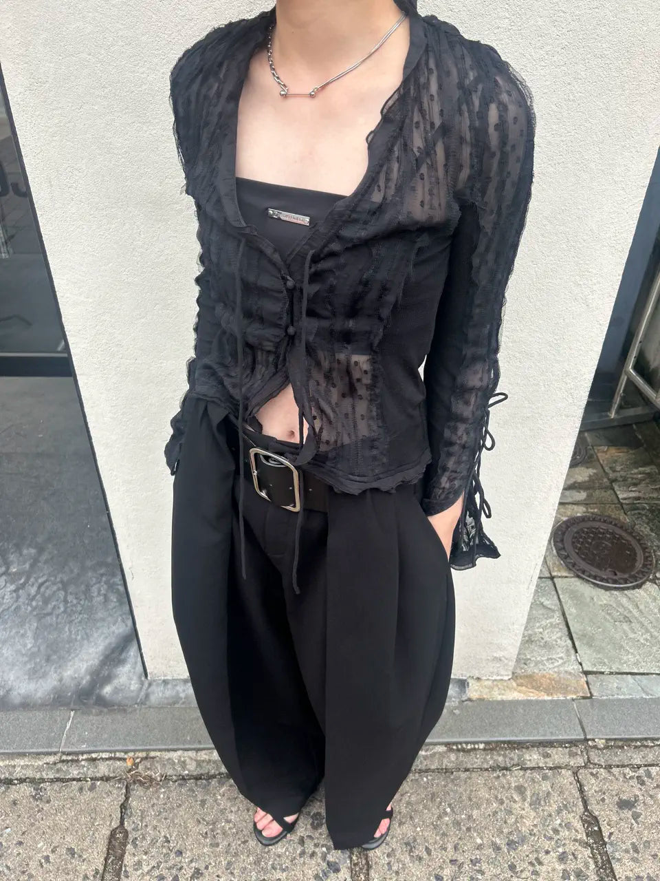sheer dot slim shirt