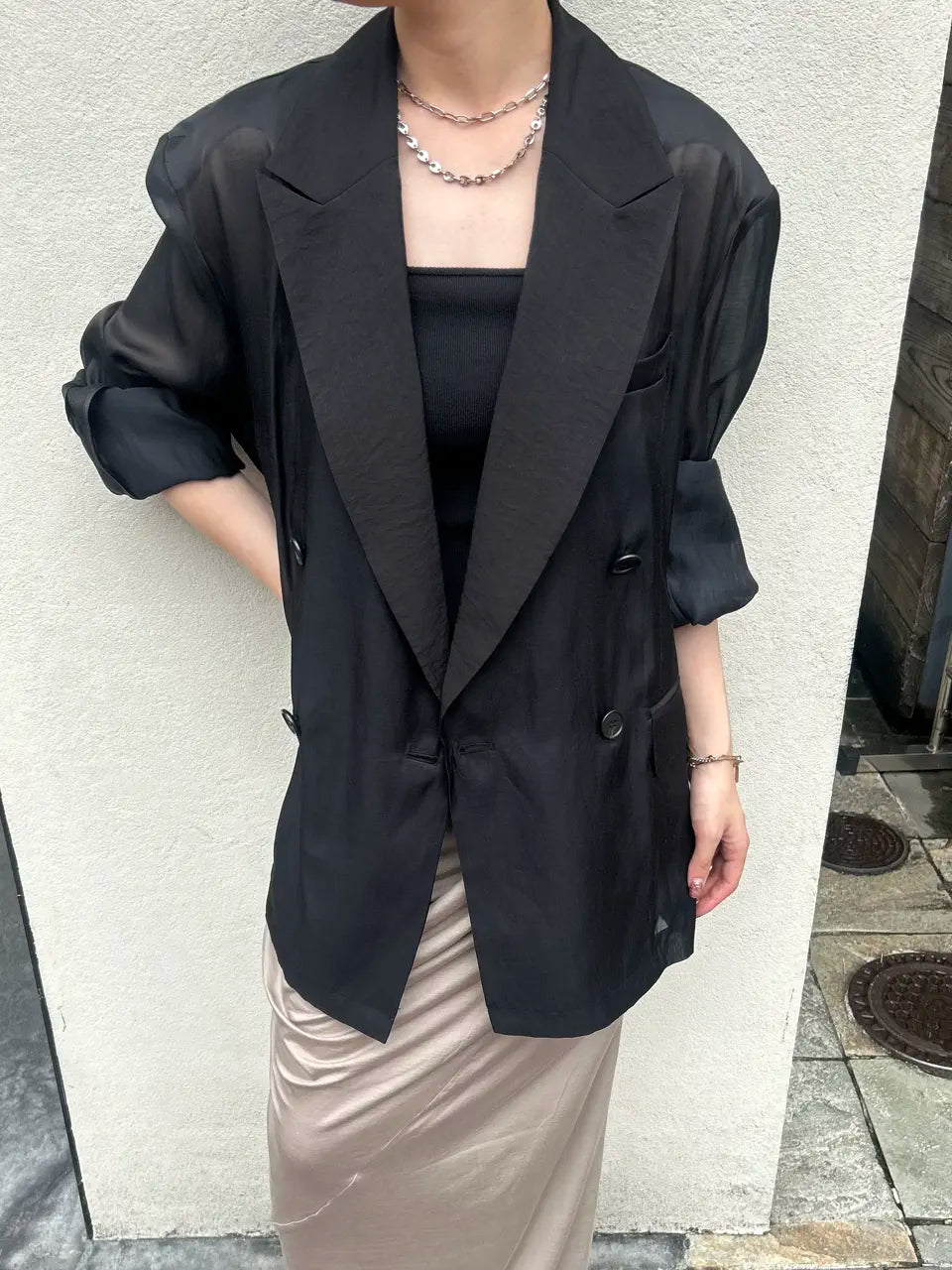 silk blend sheer jacket