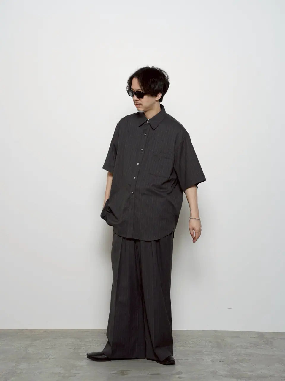airy striped gabardine prime-over short-sleeved shirt