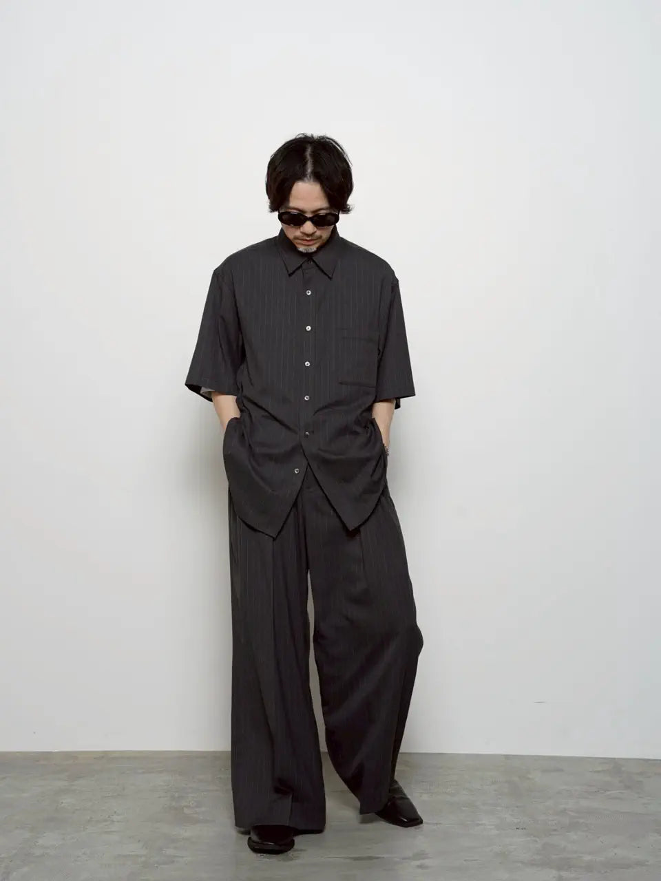 airy striped gabardine prime-over short-sleeved shirt