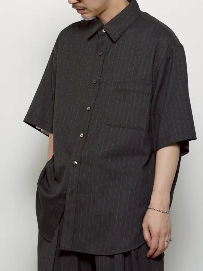 airy striped gabardine prime-over short-sleeved shirt
