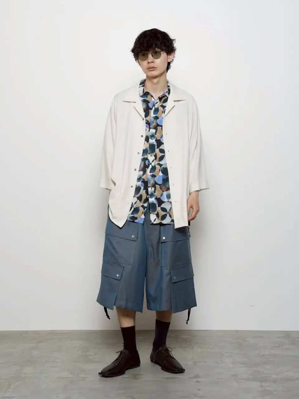 drapey georgette prime-over open collar dolman sleeve shirt