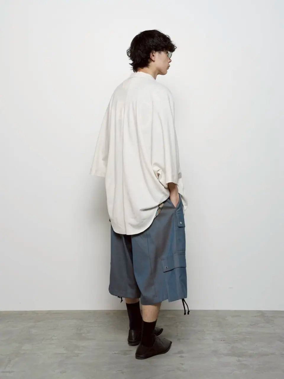 drapey georgette prime-over open collar dolman sleeve shirt