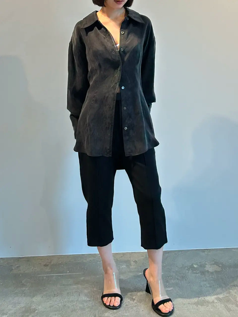 satin cinched waist shirt
