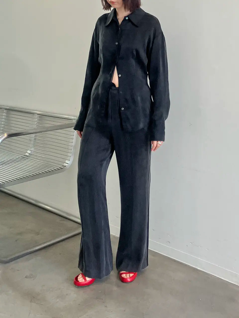 satin cinched waist shirt