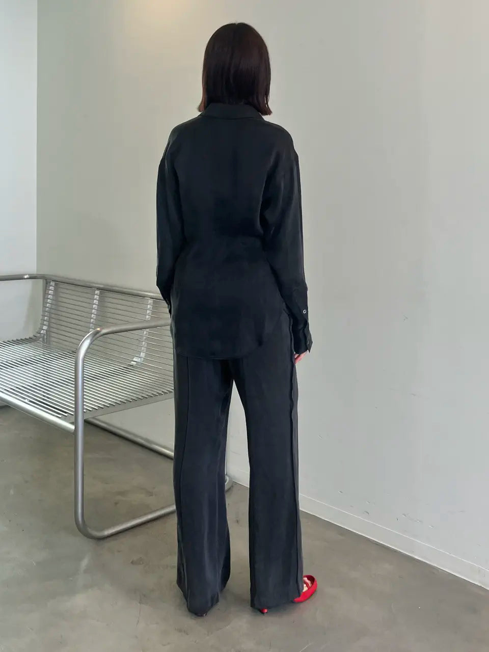 satin cinched waist shirt