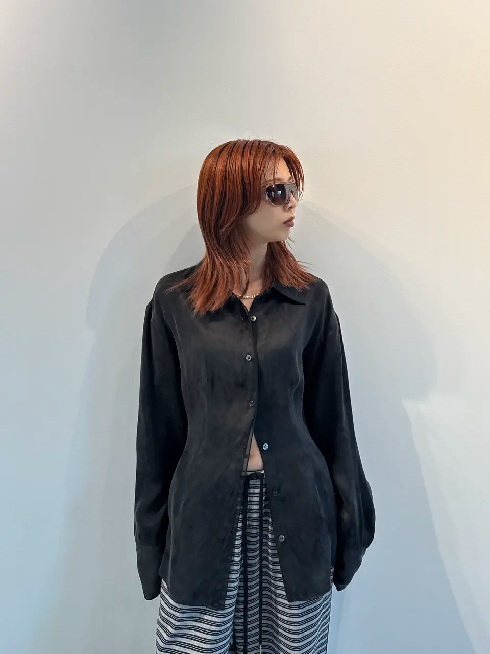 satin cinched waist shirt