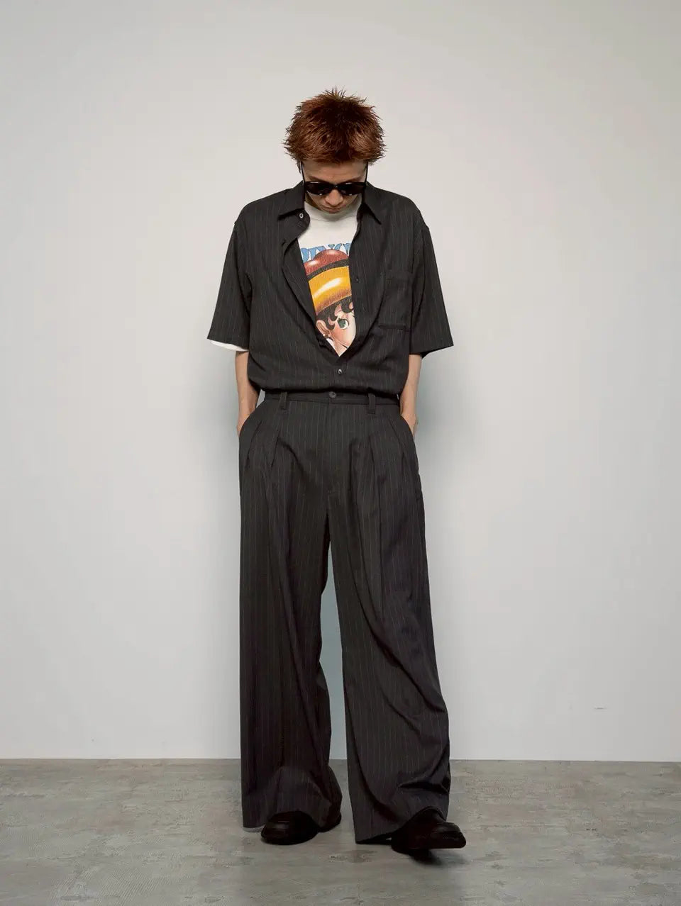 airy striped gabardine prime-over short-sleeved shirt