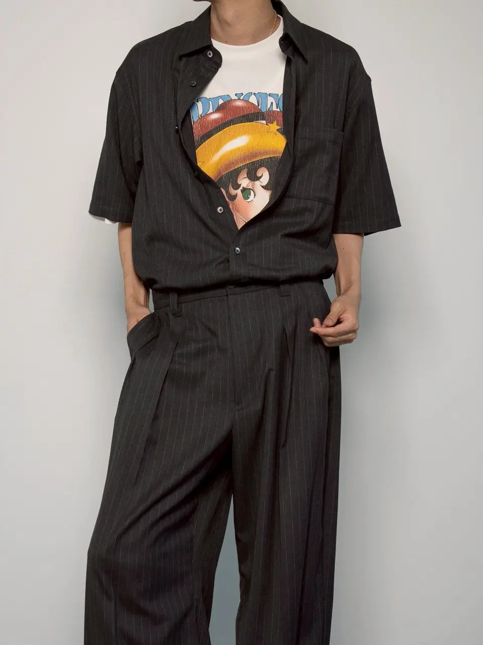 airy striped gabardine prime-over short-sleeved shirt