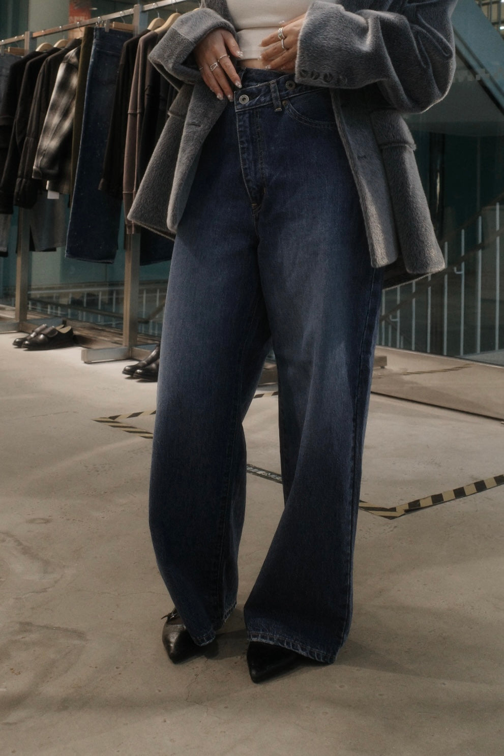 denim asymmetric pants