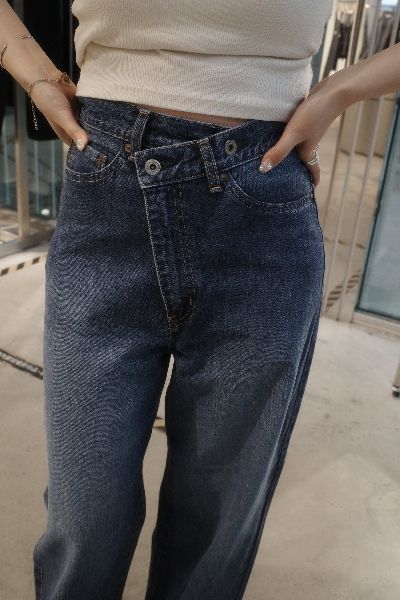 denim asymmetric pants