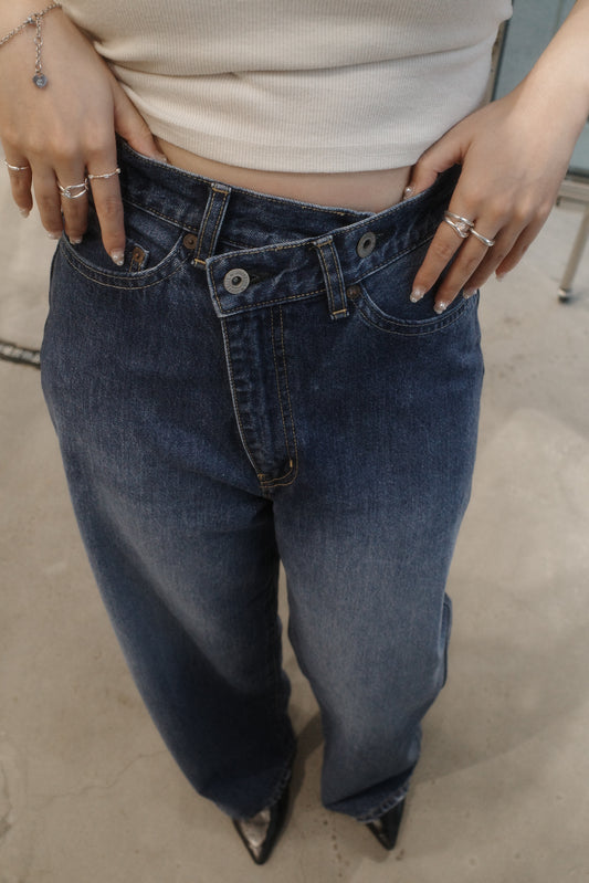 denim asymmetric pants