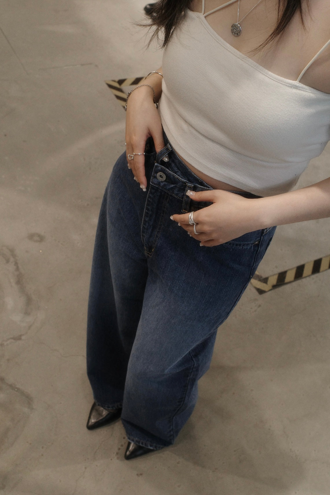 denim asymmetric pants