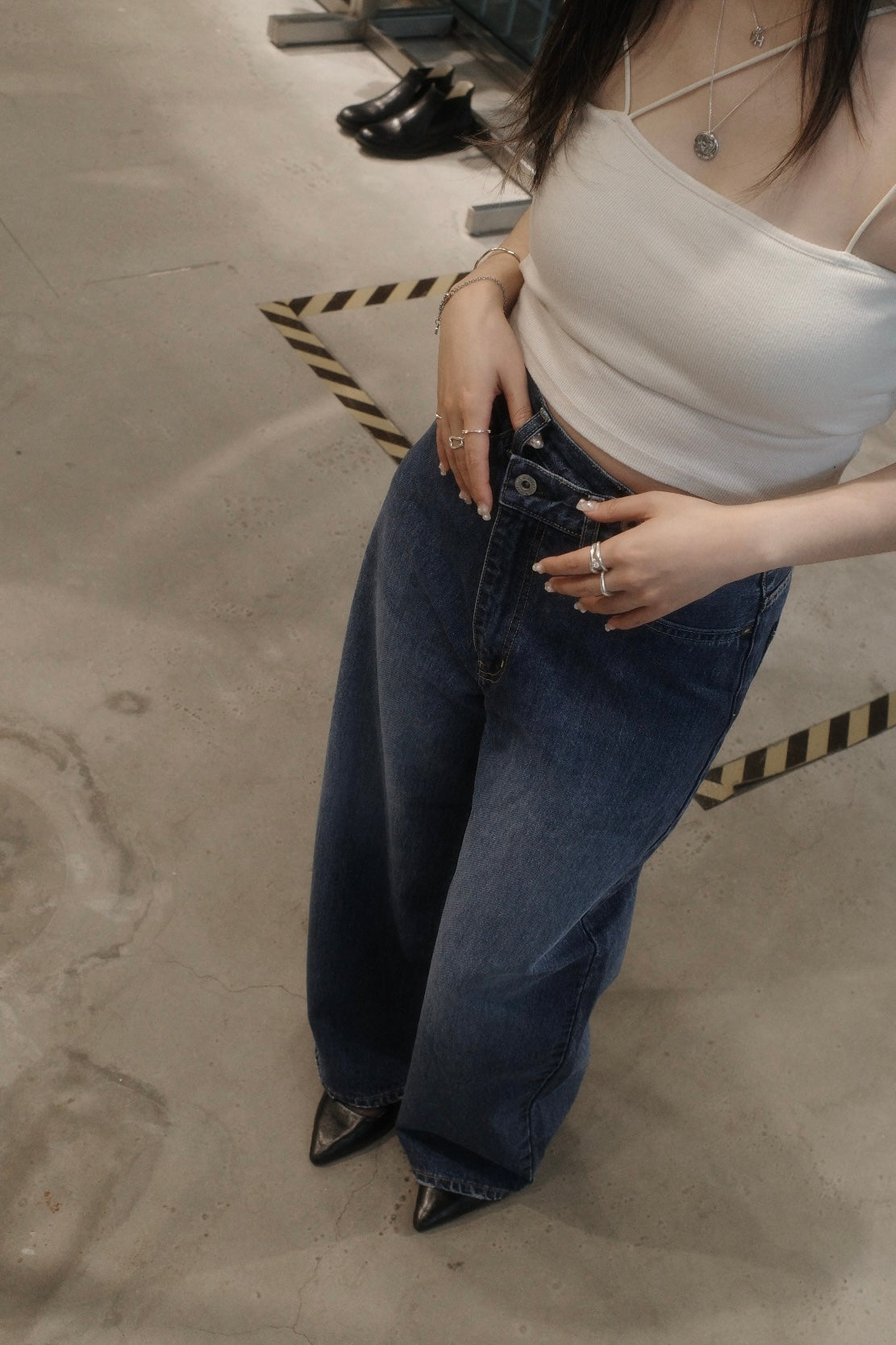 denim asymmetric pants